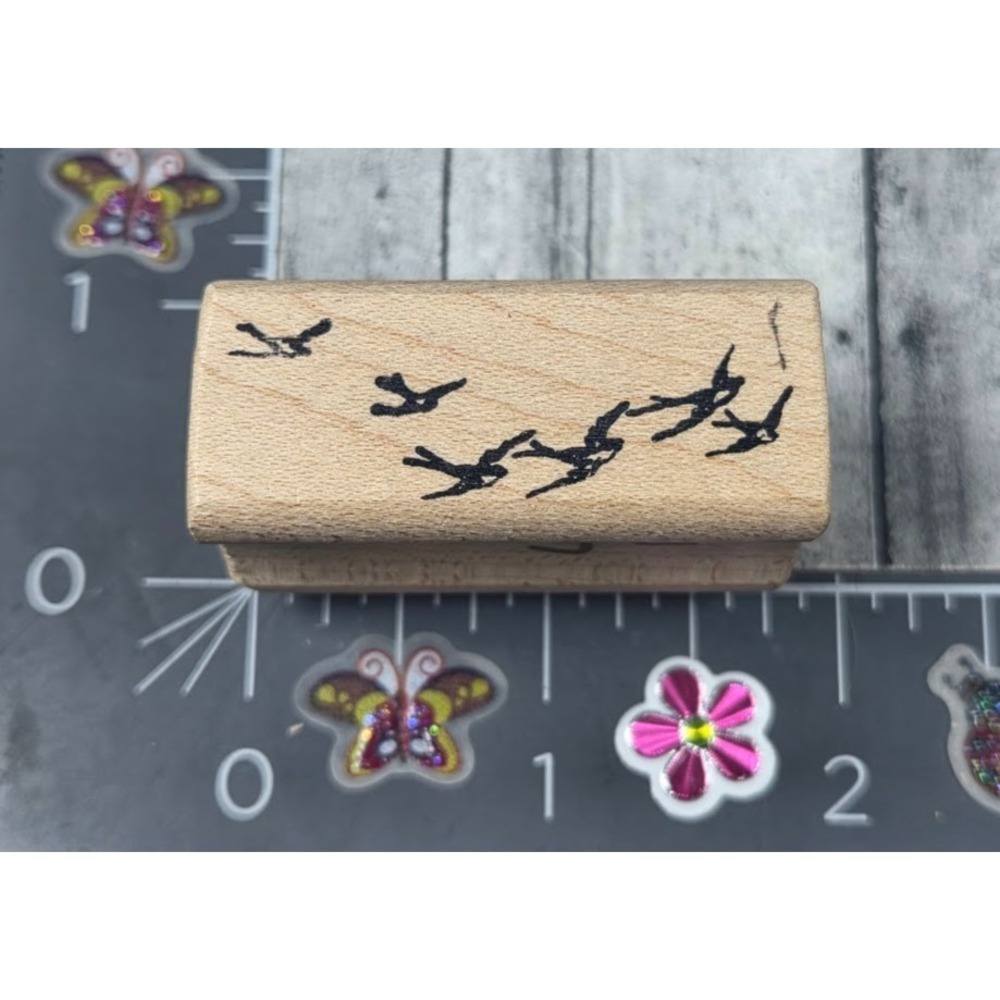 Magenta Flock of Birds Flying Rubber Stamp #i111